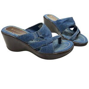 Vintage Y2K No Boundaries Sandals Women 7.5 Denim Cynthia Wedge Chunky Strappy